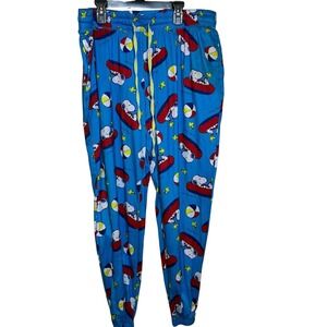 Snoopy Peanuts Woodstock Beach Blue Red Drawstring Pajama Pants US XL Unisex